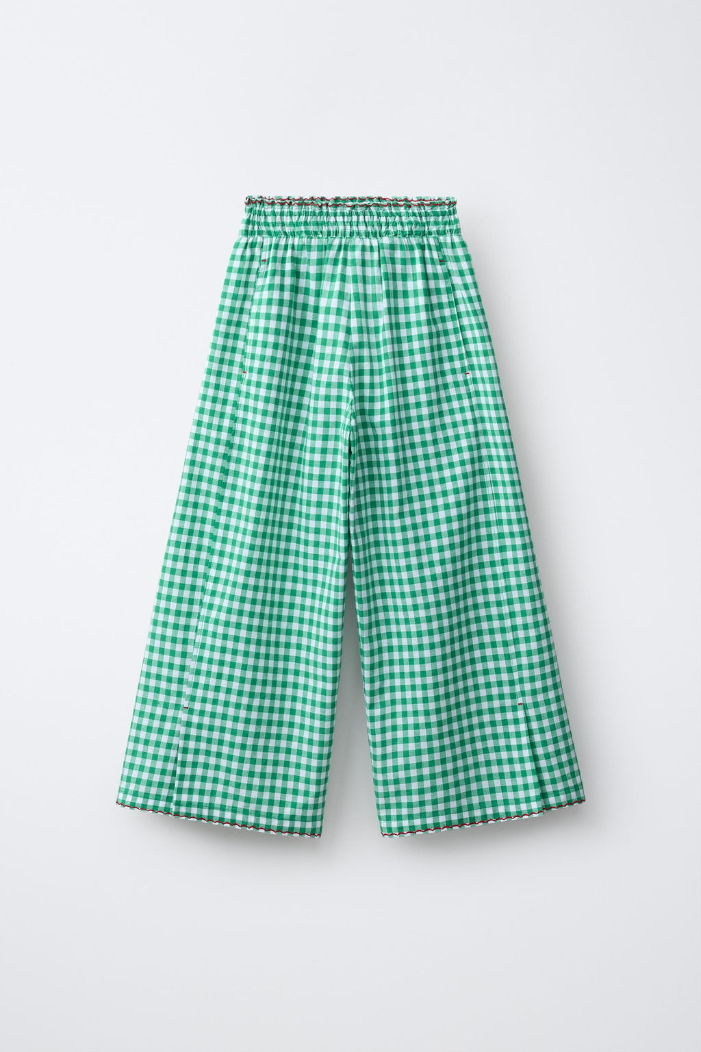 PANTAL?N WIDE LEG CUADRO VICHY / Blanco / Verde