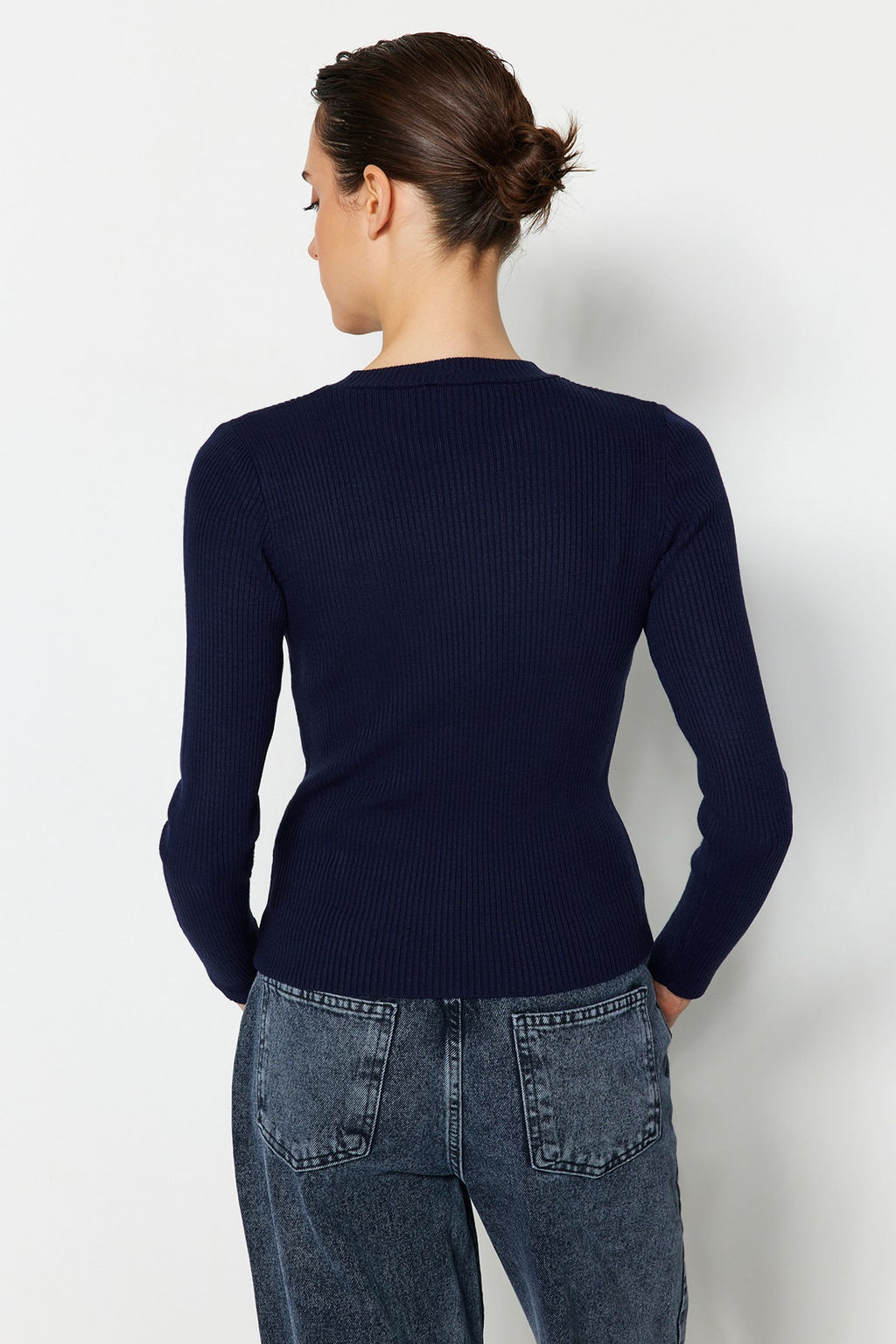 Lacivert Basic Fitilli Triko Kazak TWOAW22KZ1708