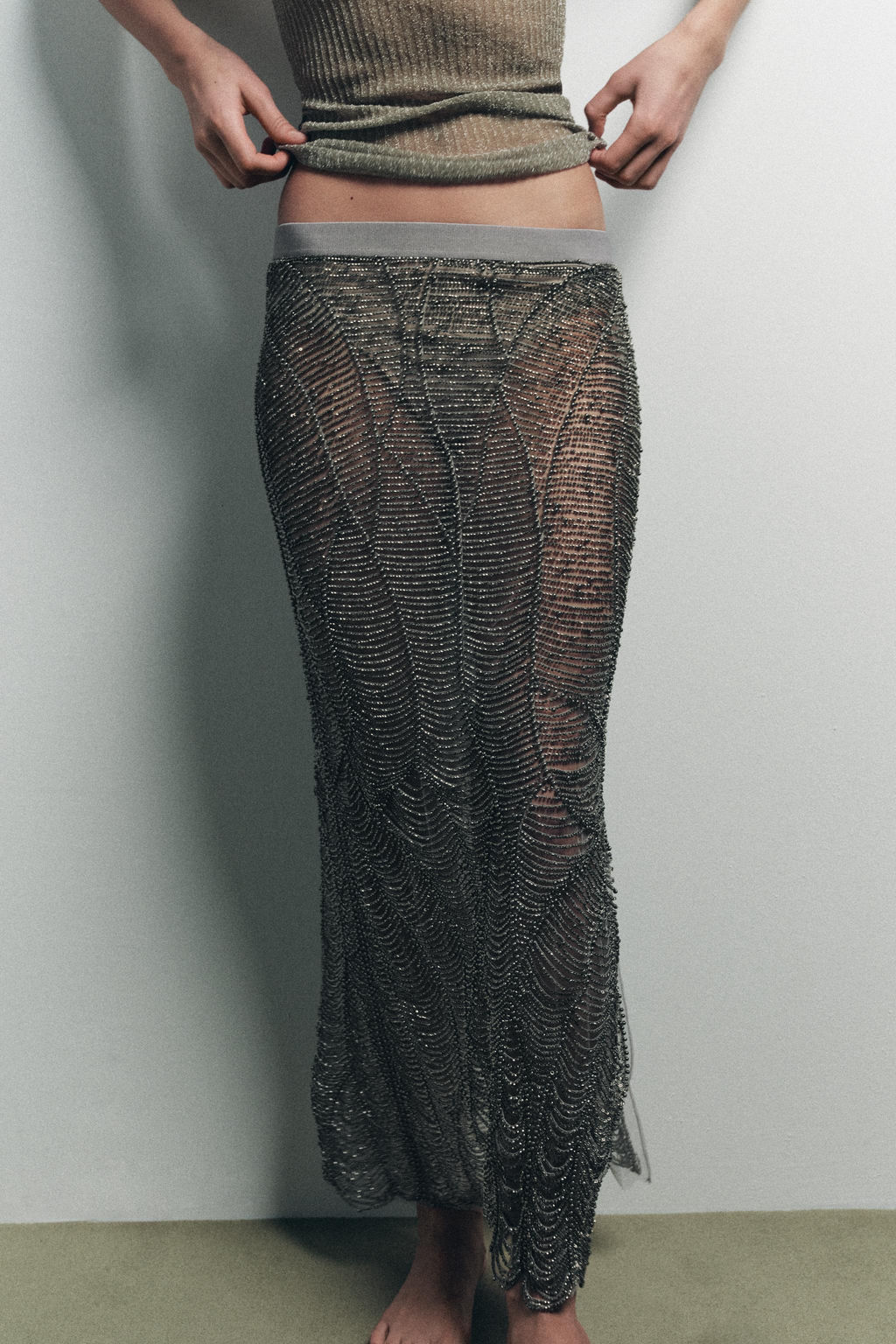 SEMI-SHEER BEADED SKIRT - Zara фото 2