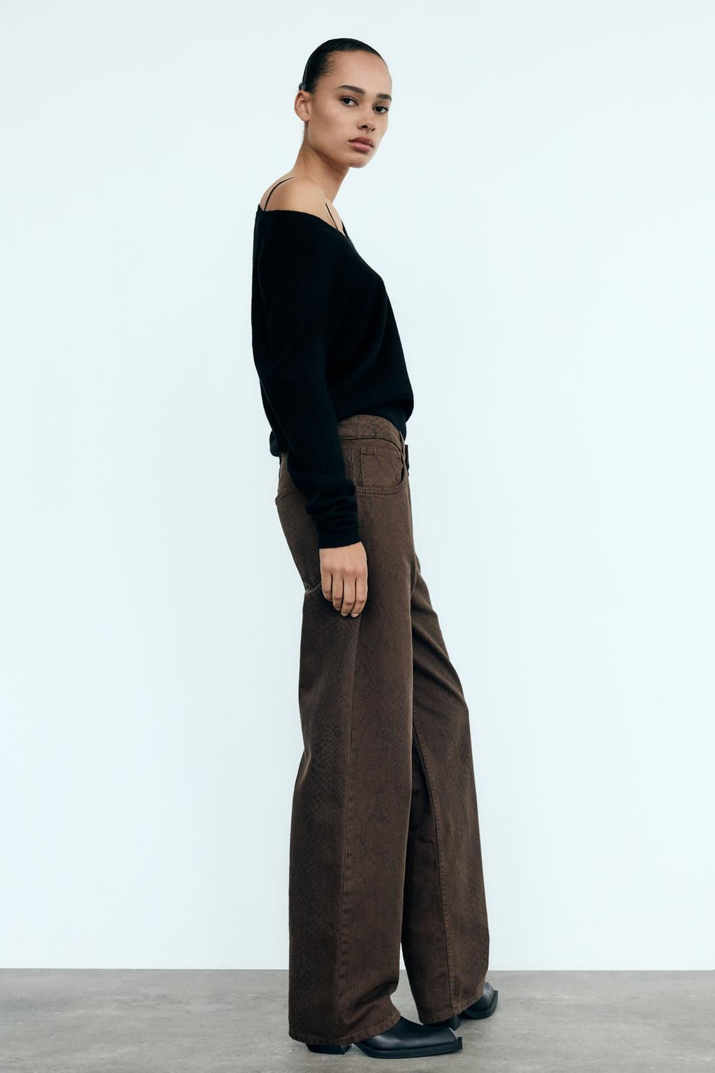 RELAXED OVERSIZE TAPERED ANIMAL PRINT HIGH-WAIST TRF JEANS - Zara фото 4