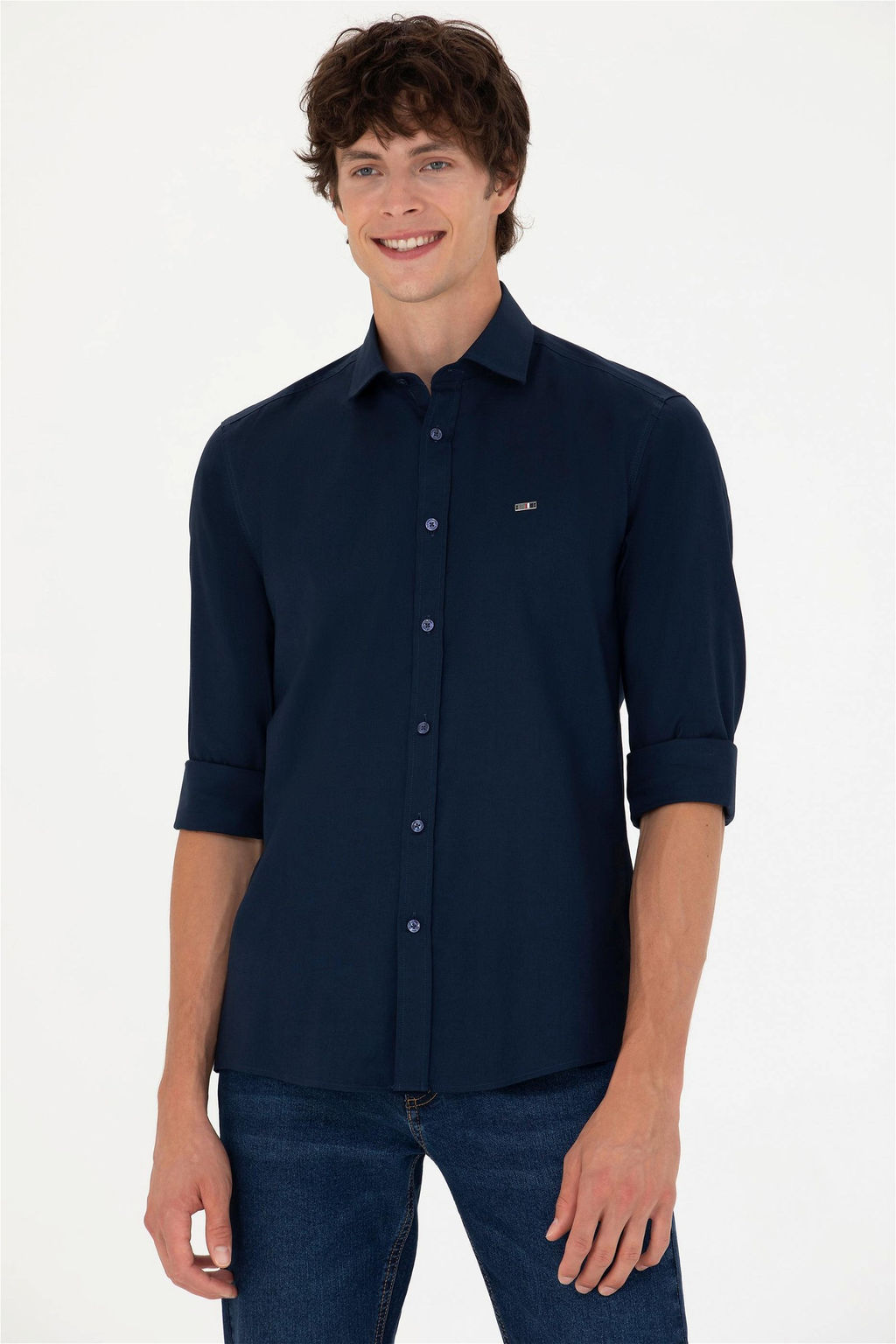 Мужская темно-синяя базовая рубашка с длинным рукавом - U.s. polo assn фото 10