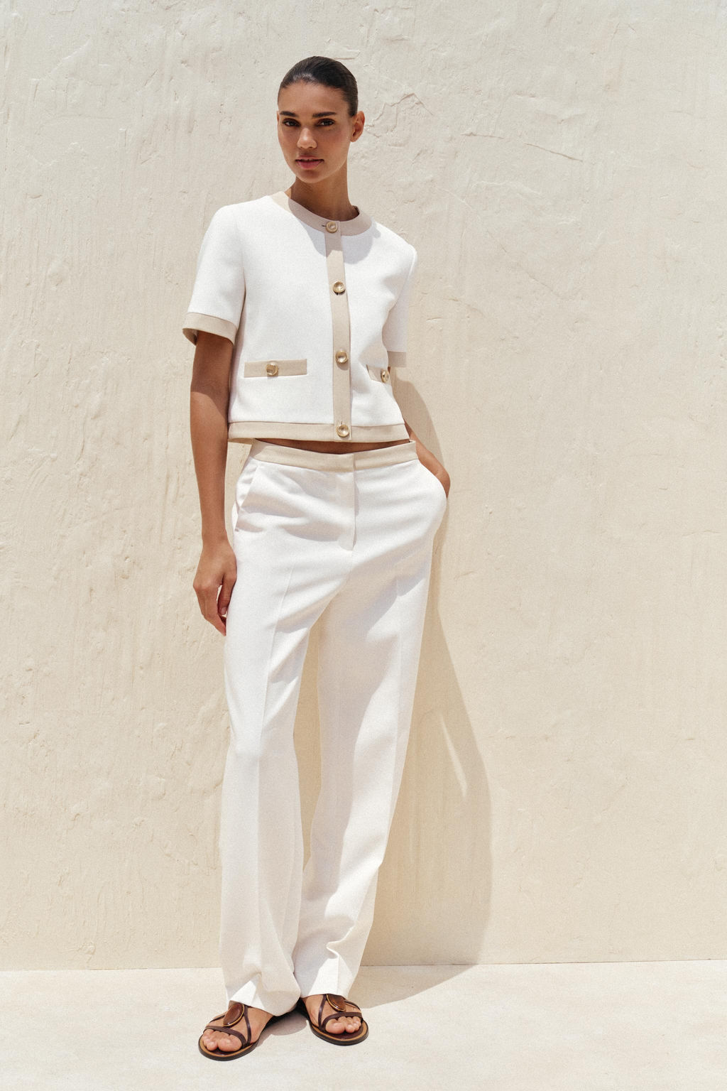 STRAIGHT-LEG TROUSERS WITH CONTRAST WAIST - Zara фото 9