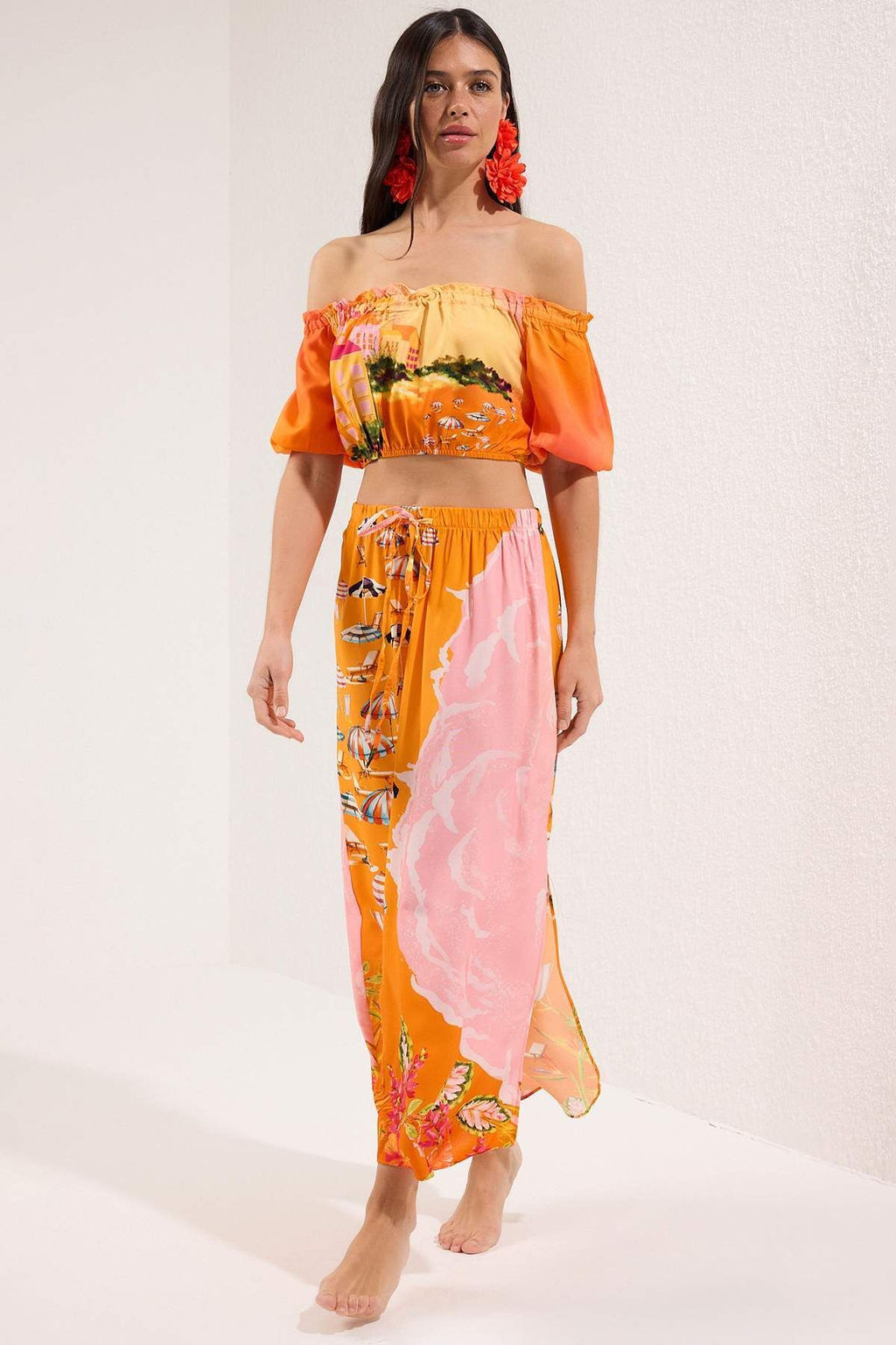 Plaj Giyim Siyah Dokuma Midi Yuksek Bel Bluz-Etek Tak?m TBESS25AU00080 - Trendyolmilla фото 7