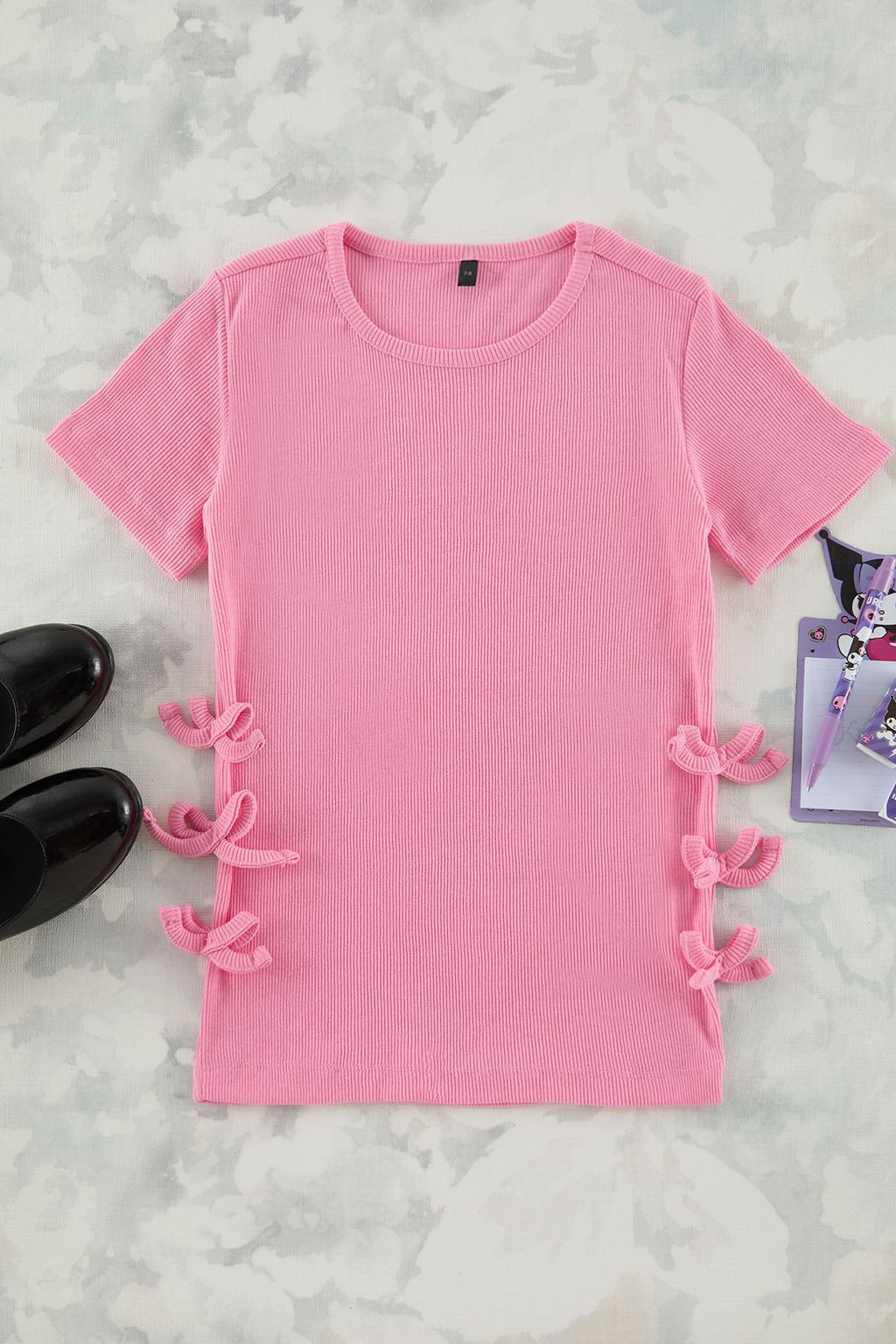 Sar? K?z Cocuk Pamuklu Regular Kal?p Fiyonk Detayl? K?sa Kol Orme T-Shirt TKDSS25TS00048 - Trendyolmilla фото 7