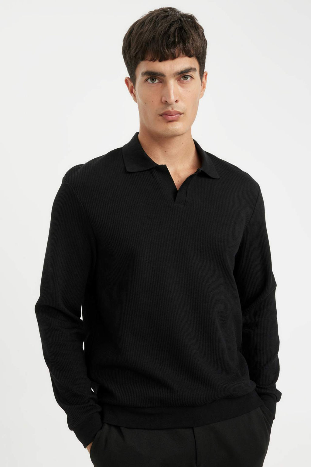 Ac?k Haki Regular Fit Polo Yaka Jakarl? Triko Sweatshirt - Defacto фото 2