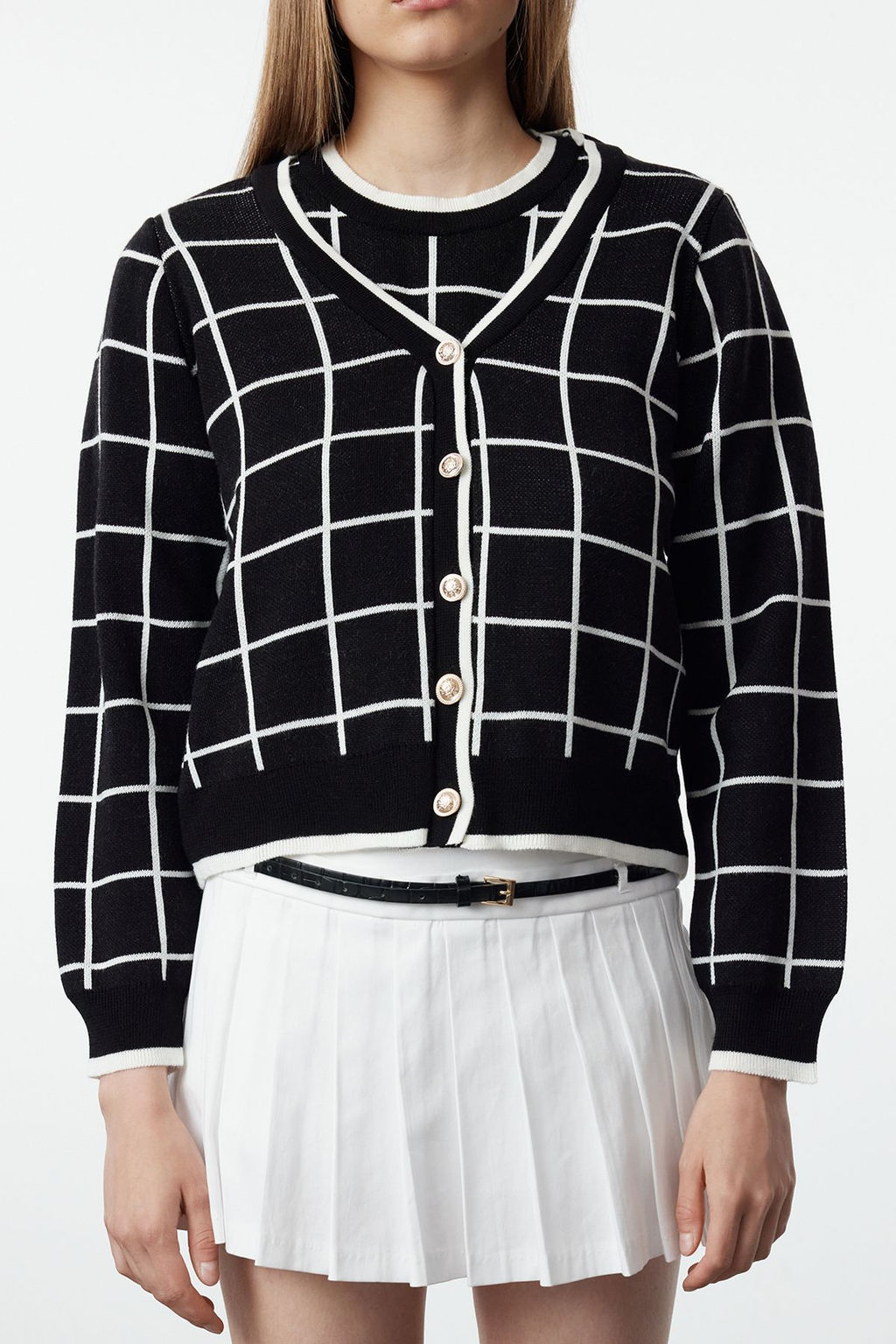 Siyah Ekose/Kareli Set Urun Triko H?rka TWOAW25HI00299 - Trendyolmilla фото 4