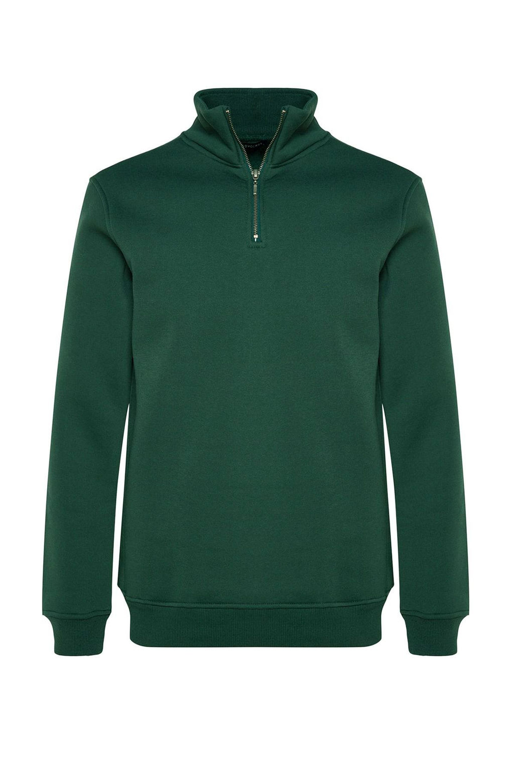 Yesil Regular/Normal Kesim Dik Yaka Fermuarl? Pamuklu Basic Ici Polarl? Sweatshirt TMNAW24SW00041