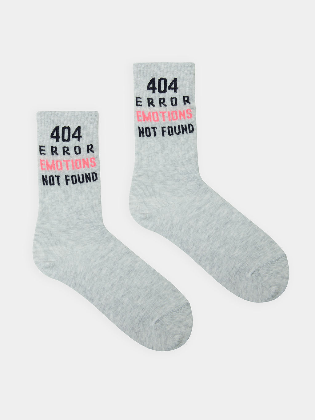 Цена за 5 пар! Носки женские светло-серые с рисунком в виде надписи "404 ERROR EMOTIONS NOT FOUND" св.серый меланж 217K-2691