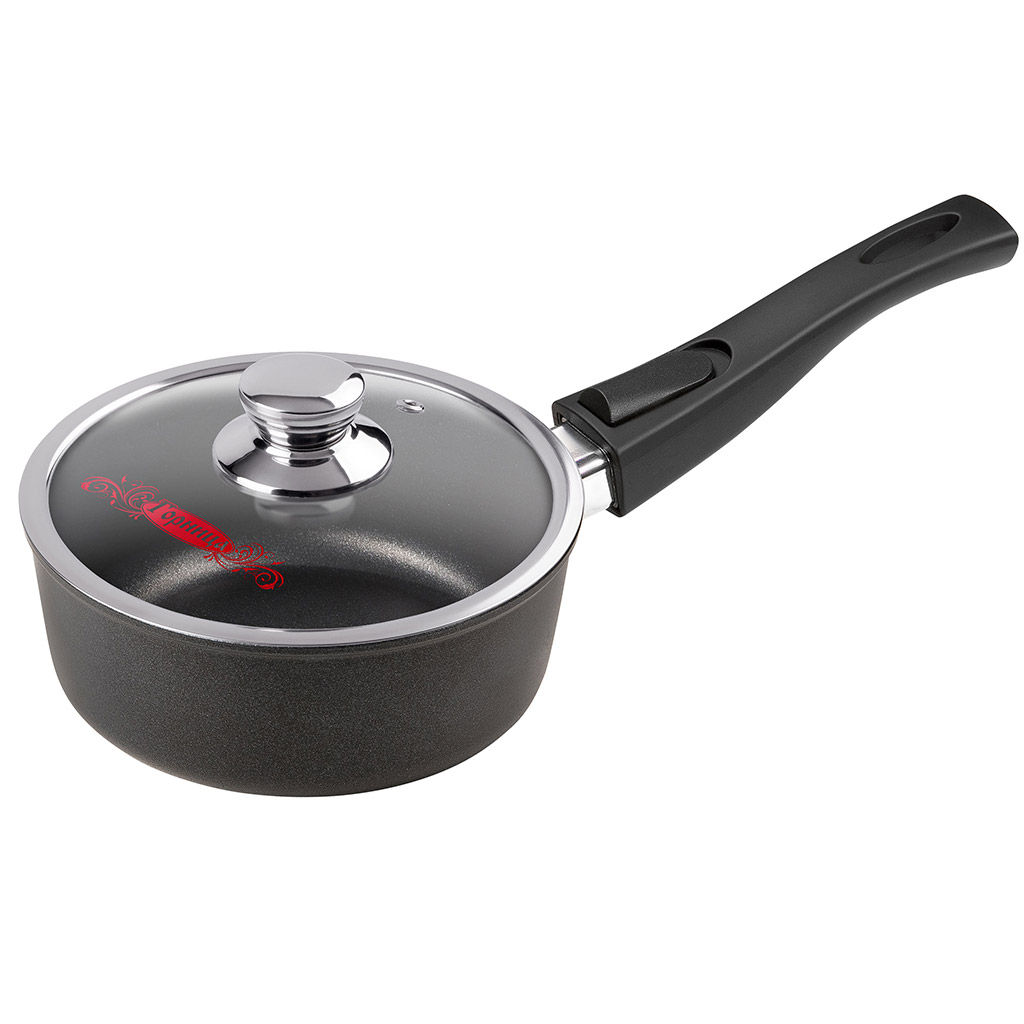 Ковш с тефлоновым покрытием 1,0л, д16см Классик, h7см, s0,4см, съемная ручка из термостойкого пластика, стеклянная крышка с пароотводом, подарочная упаковка (Россия)