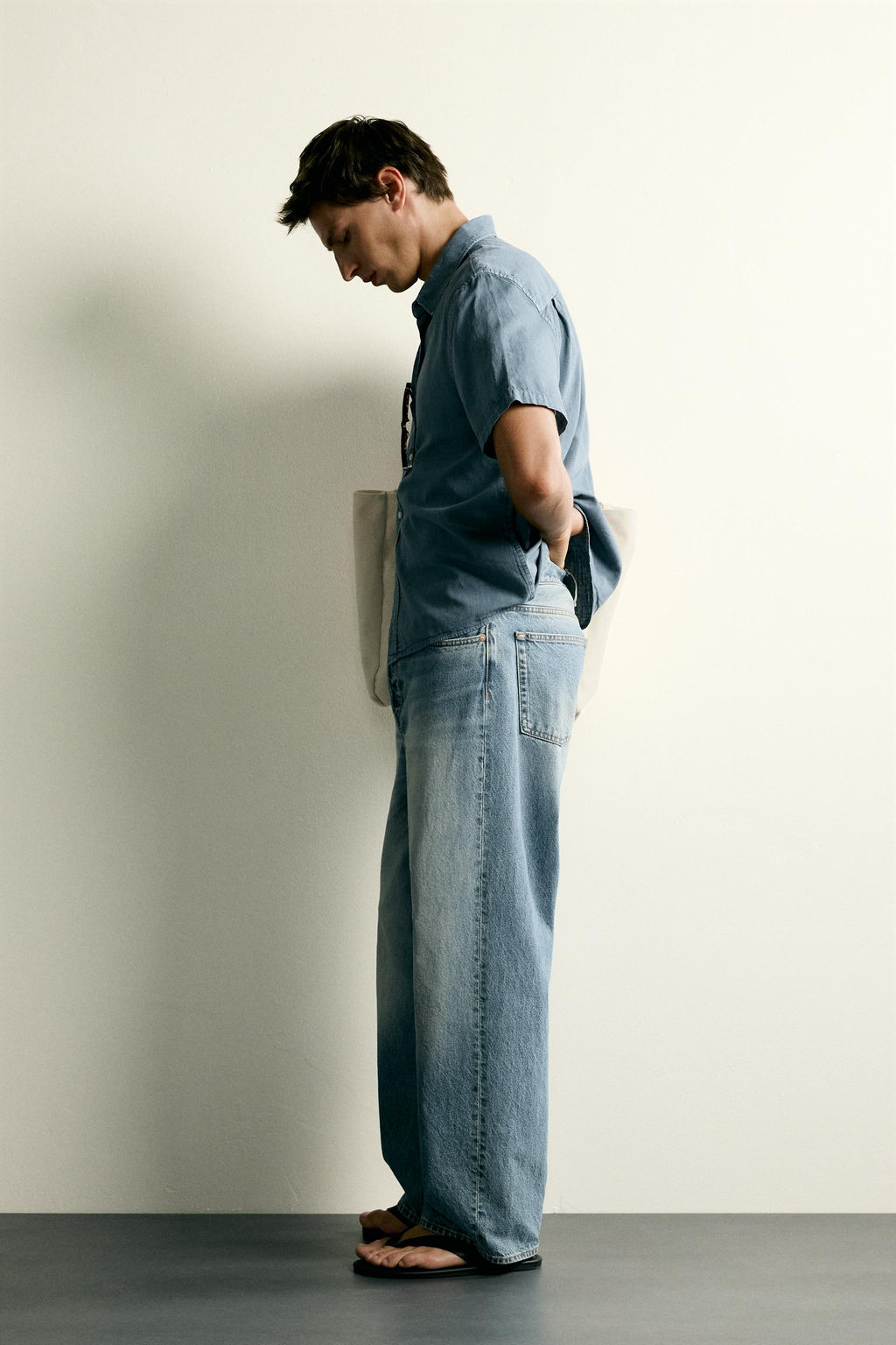 CAMISA REGULAR FIT ALGOD?N - LINO / Azul - Zara фото 4