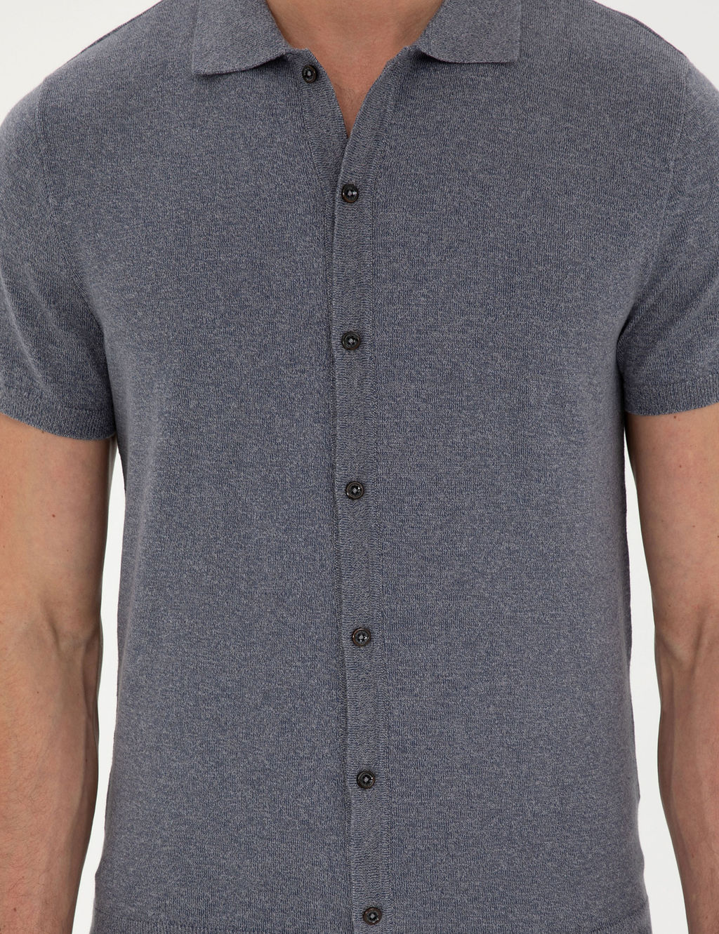 Koyu _ndigo Slim Fit D__meli Polo Yaka Keten Kar___ml_ Triko Ti__rt