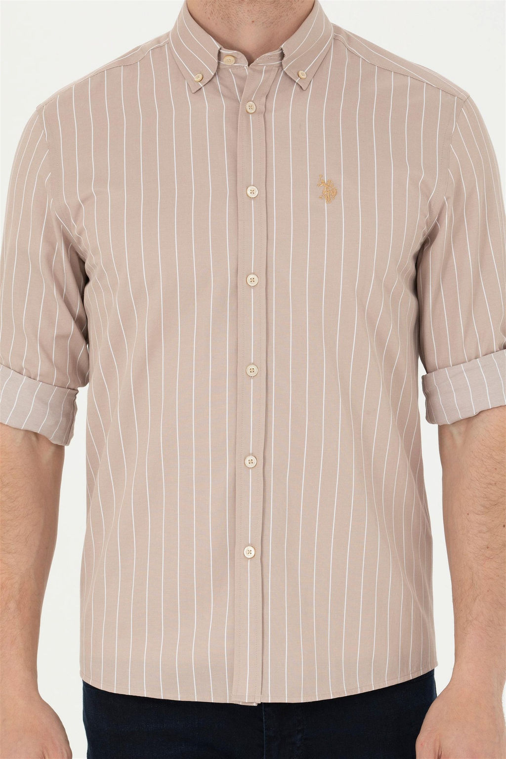 Мужская рубашка песочного цвета с длинным рукавом - U.s. polo assn фото 13