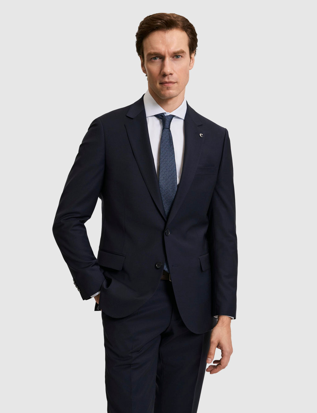 Lacivert Slim Fit Mono Yaka Y_n Kar___ml_ Tak_m Elbise