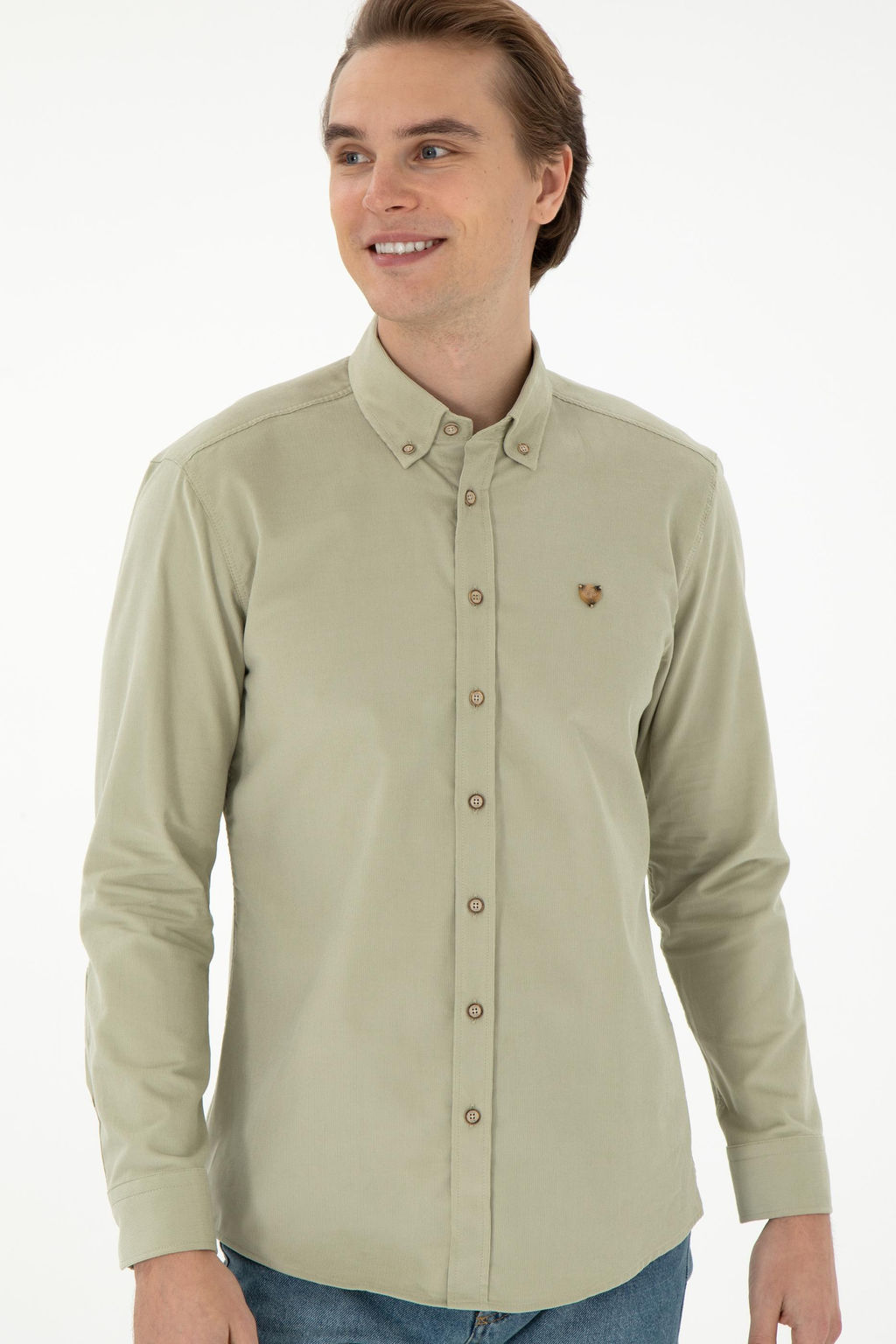 Мужская рубашка светло-хаки с длинным рукавом Неожиданная скидка в корзине - U.s. polo assn фото 3