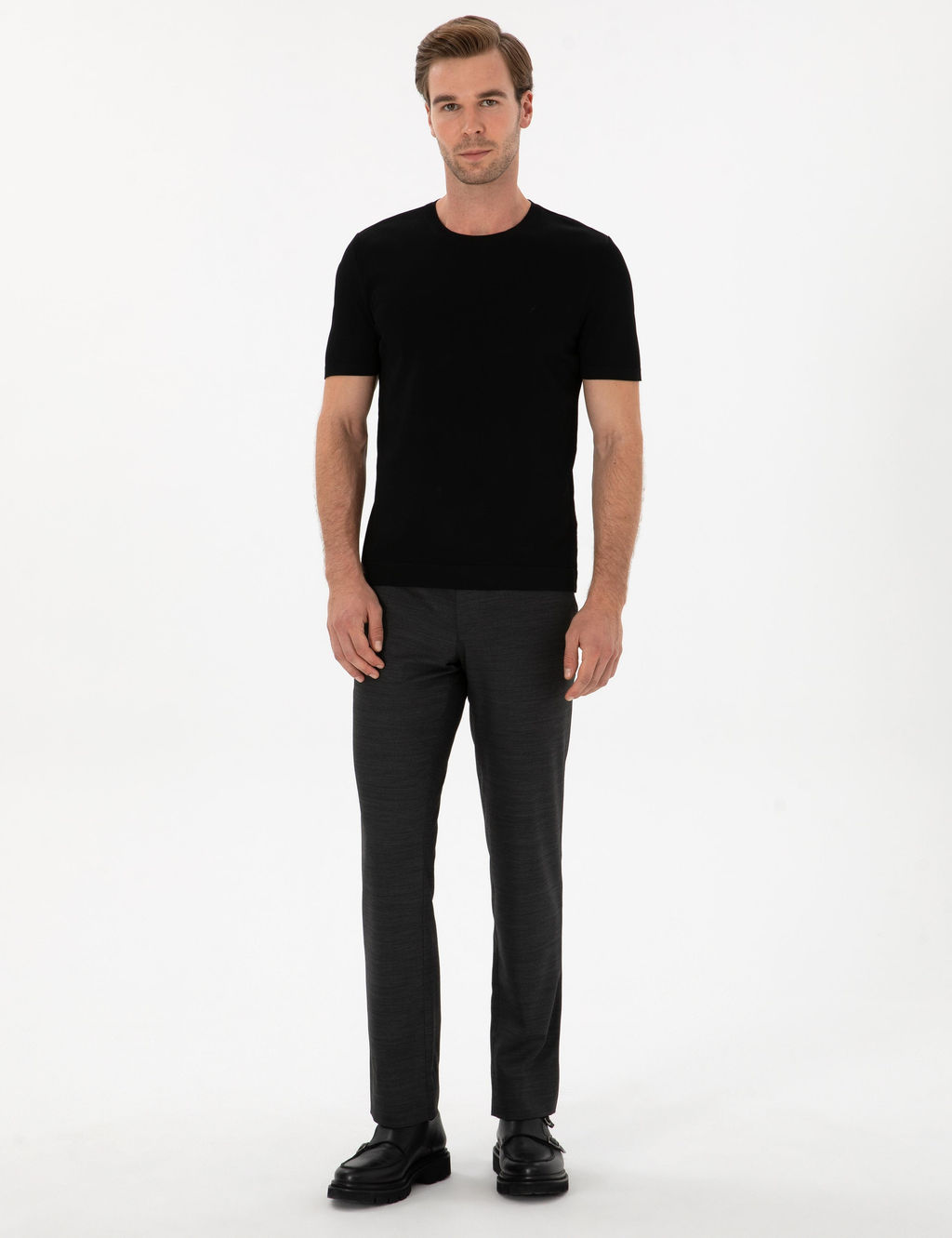 Siyah Slim Fit Bisiklet Yaka Triko T-shirt