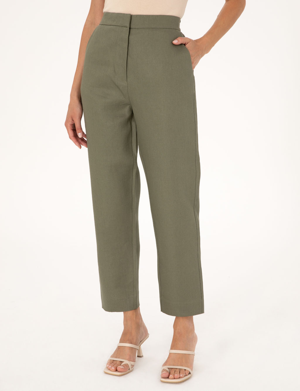 Haki Carrot Fit Keten Pantolon