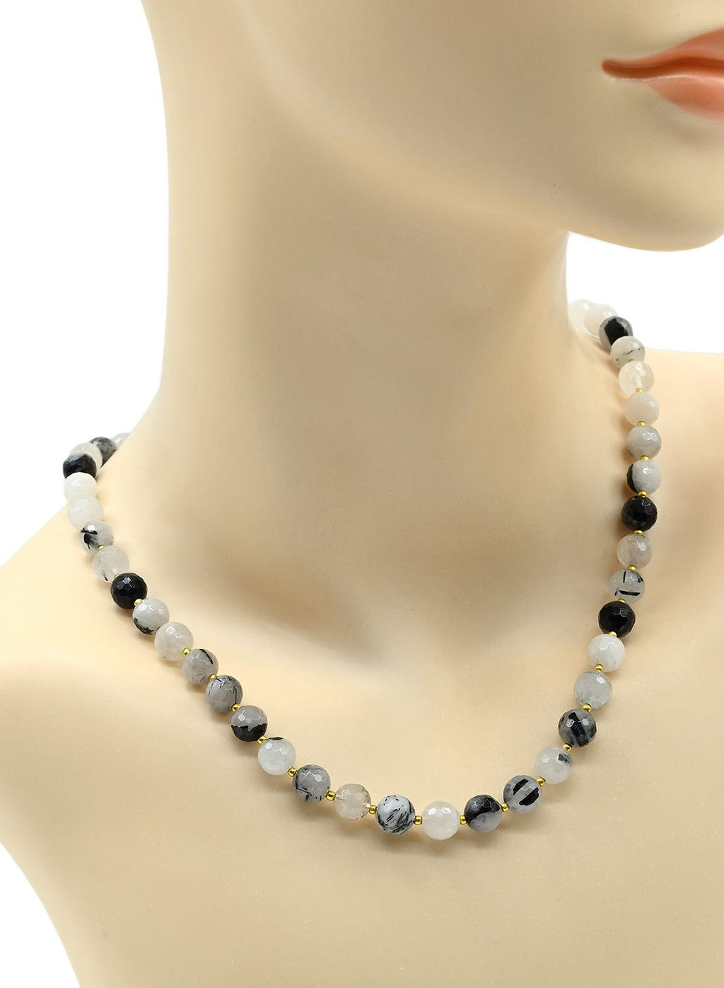 Бусы из Рутилового кварца с черным турмалином шарик гр.8мм, 47см