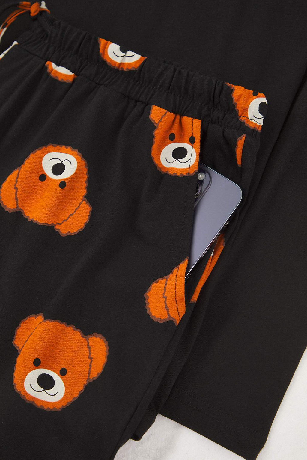 Siyah Regular Kesim Ay?c?k Bask?l? Buyuk Beden Orme Pijama Tak?m? TMNAW26AI00001
