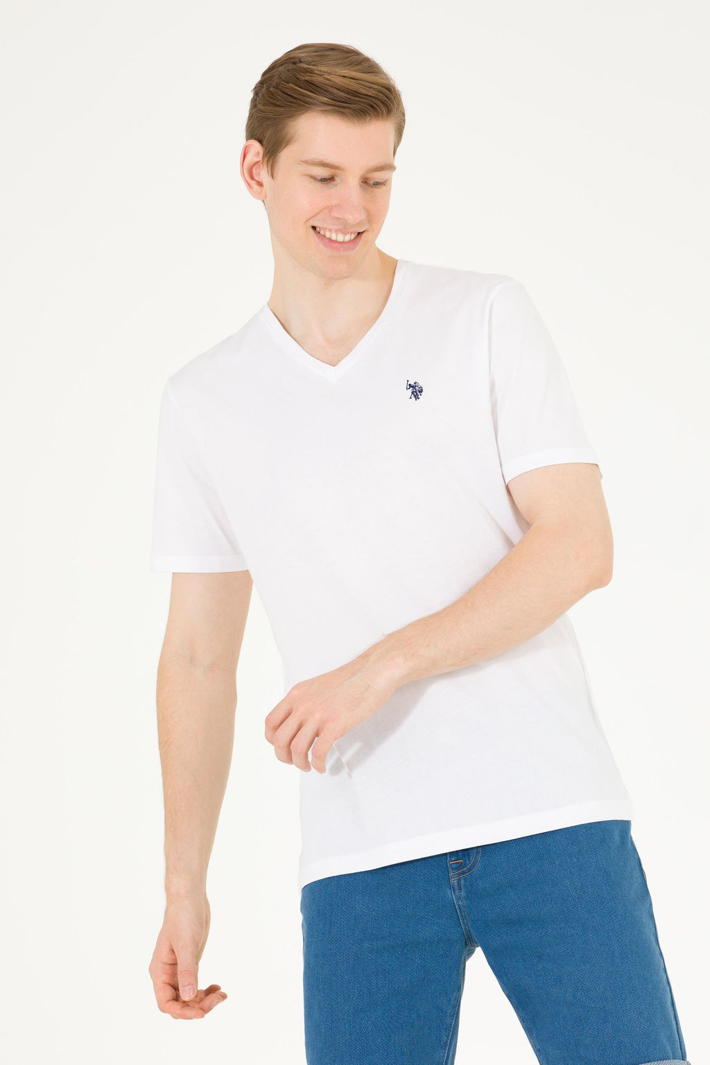 U. S. Polo Assn Мужская белая базовая футболка с v-образным вырезом - U.s. polo assn фото 15