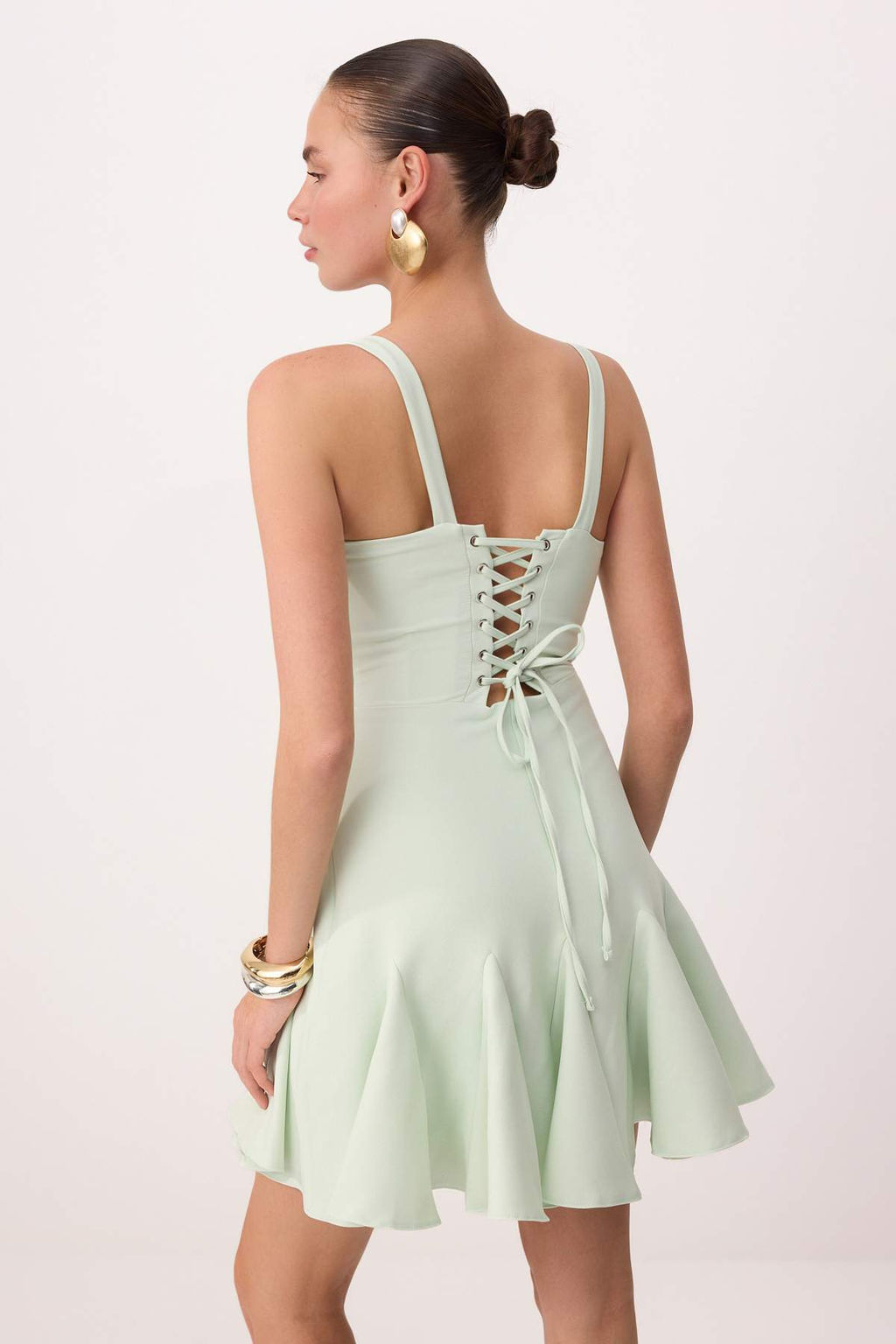 TRENDYOLMILLA Bridal Ekru A-Kesim Astarl? Korse Detayl? Biyeli Dokuma K?sa Abiye Gece Elbise TPRSS23EL00251  фото 27