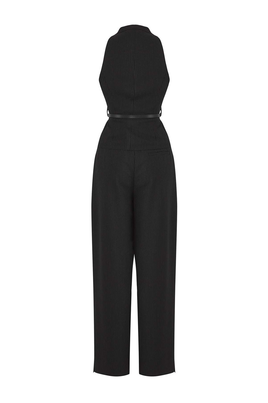 Siyah Premium Kumas Cizgili Kemerli Yelek Pantolon Dokuma Alt - Ust Tak?m TWOAW26AU00069 - Trendyolmilla фото 5