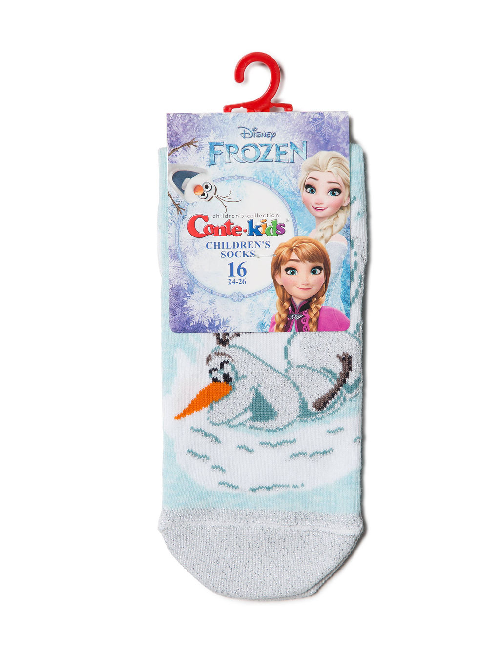 Цена за 2 пары Conte-kids Хлопковые носки с люрексом, стразами и рисунками героев Disney Frozen бл.бирюзовый