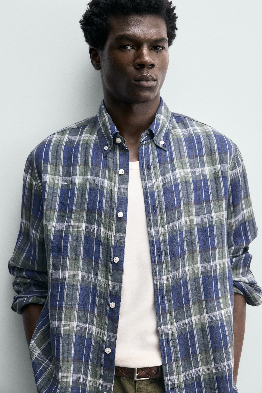 CAMISA 100% LINO CUADROS / Azules - Zara фото 5