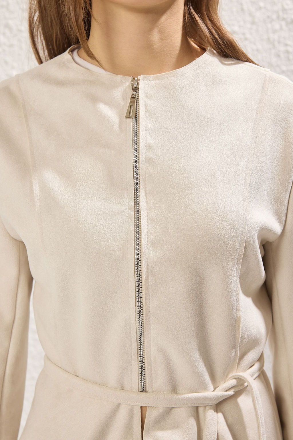 Ekru Regular Kusakl? Suet Ince Ceket Mont TWOSS25MO00043 - Trendyolmilla фото 3