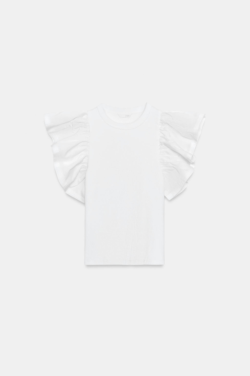 CAMISETA COMBINADA RIB VOLANTES / Blanco