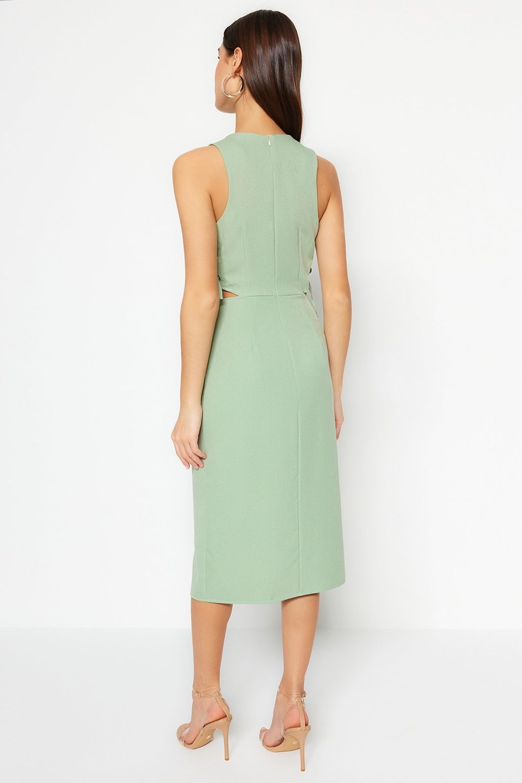 TRENDYOLMILLA Mint Vucuda Oturan Cut Out Detayl? Kolsuz Midi Kalem Etek Dokuma Elbise TWOSS23EL02043 фото 4