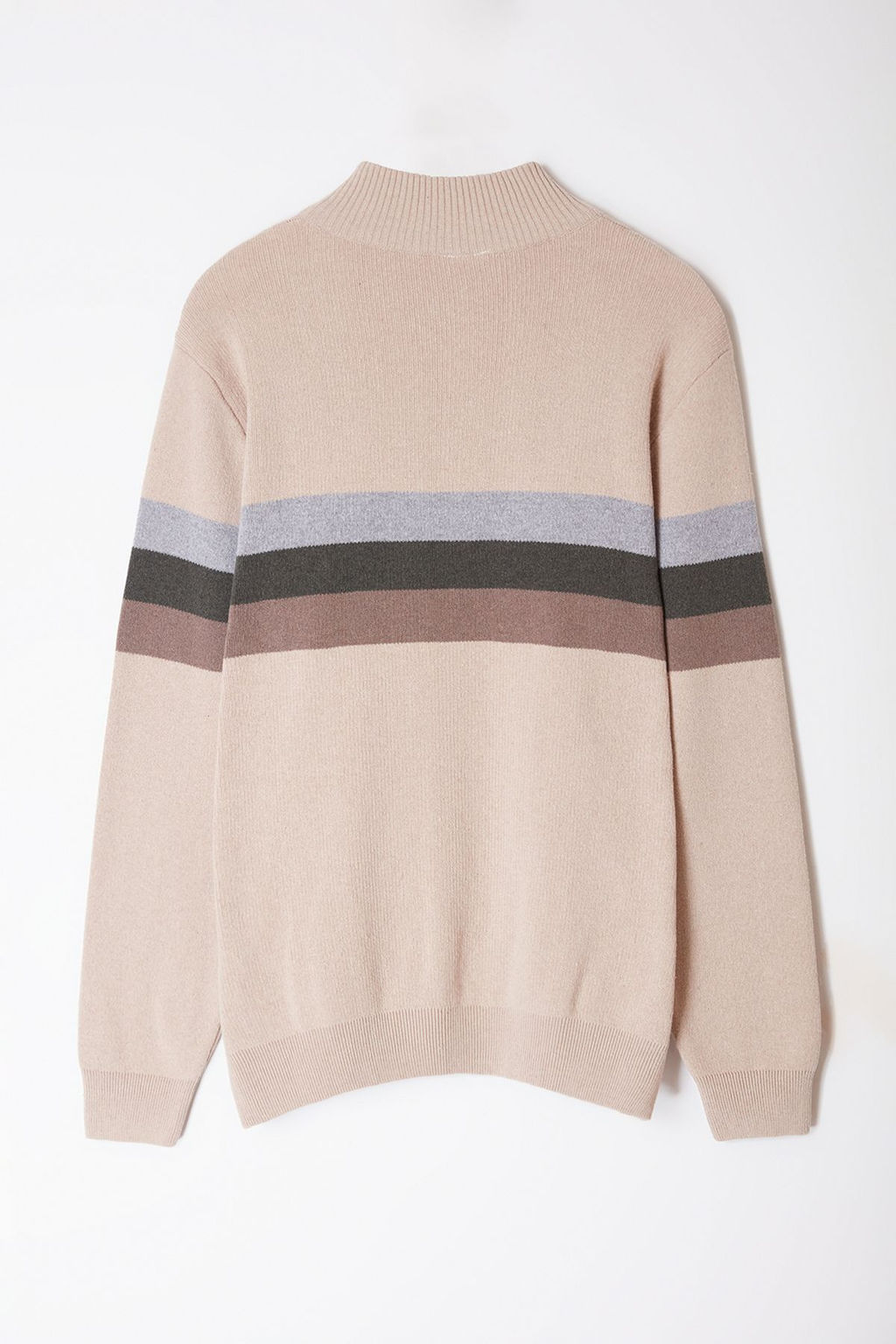 Bej Regular Pamuklu Yar?m Bal?kc? Yaka Renk Bloklu Triko Kazak TMNAW25KZ00013 - Trendyolmilla фото 7