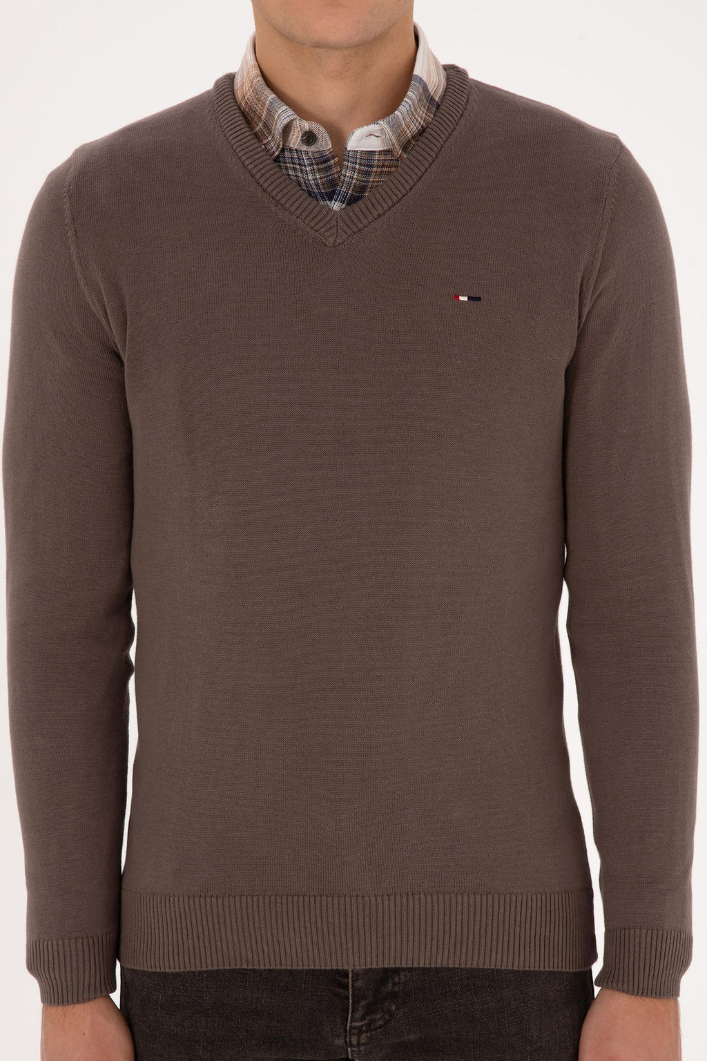 Erkek Slim Fit V Yaka Vizon Basic Kazak - U.s. polo assn фото 6