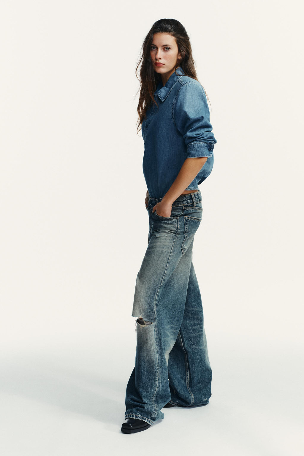 SHIRT-STYLE BODYSUIT WITH SHOULDER PADS