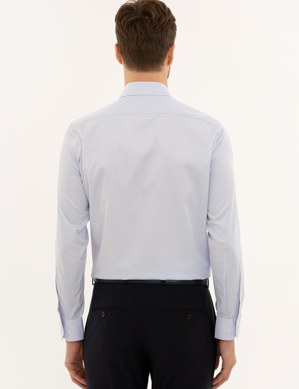 Голубая базовая рубашка зауженного кроя с длинным рукавом - Cacharel фото 3