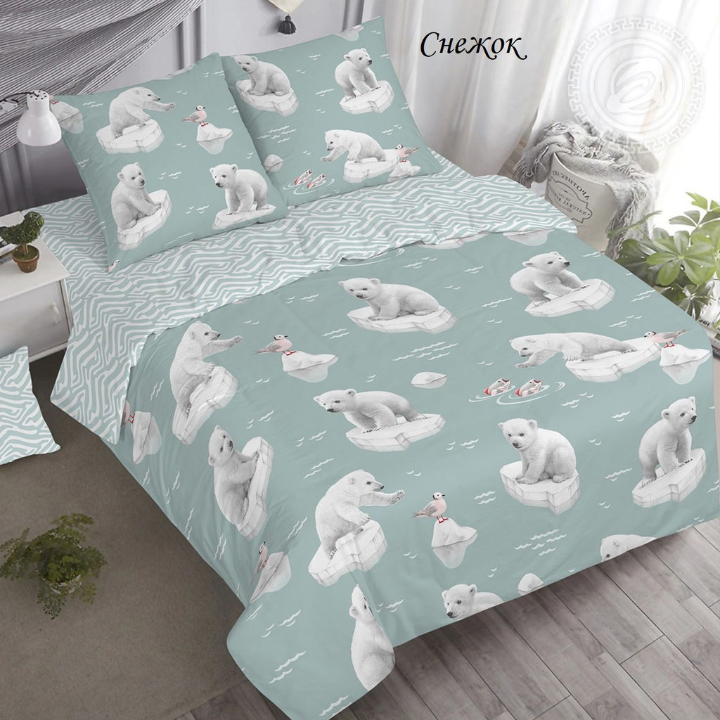 Комплект постельного белья Снежок, 1,5-сп Поплин Простыня на резинке 90*200*20
