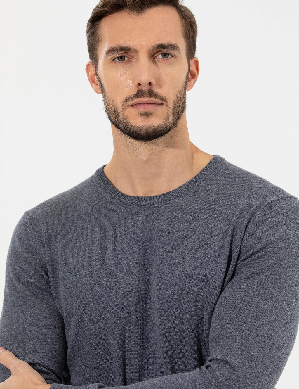 Gri Melanj Slim Fit Bisiklet Yaka Basic Triko Kazak - Pierre cardin фото 2
