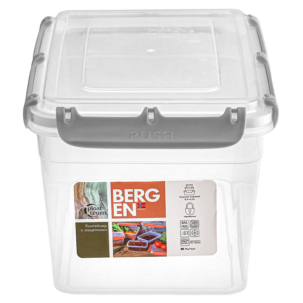 Bergen Контейнер для продуктов пластмассовый 4,5л, 25,8х17,9х15см, с защелками, пепельный жемчуг, подходит для СВЧ (Россия) - Домашняя мода фото 2