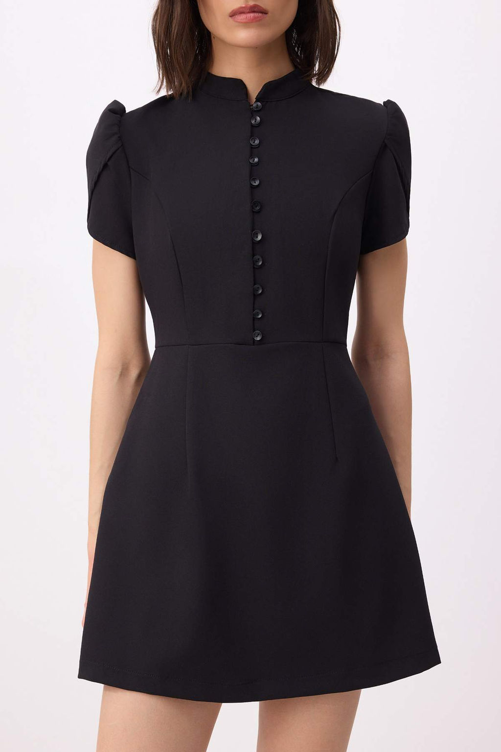 Siyah Balon Kollu Dugmeli Mini Dokuma Elbise TWOSS26EL00624 - Trendyolmilla фото 3