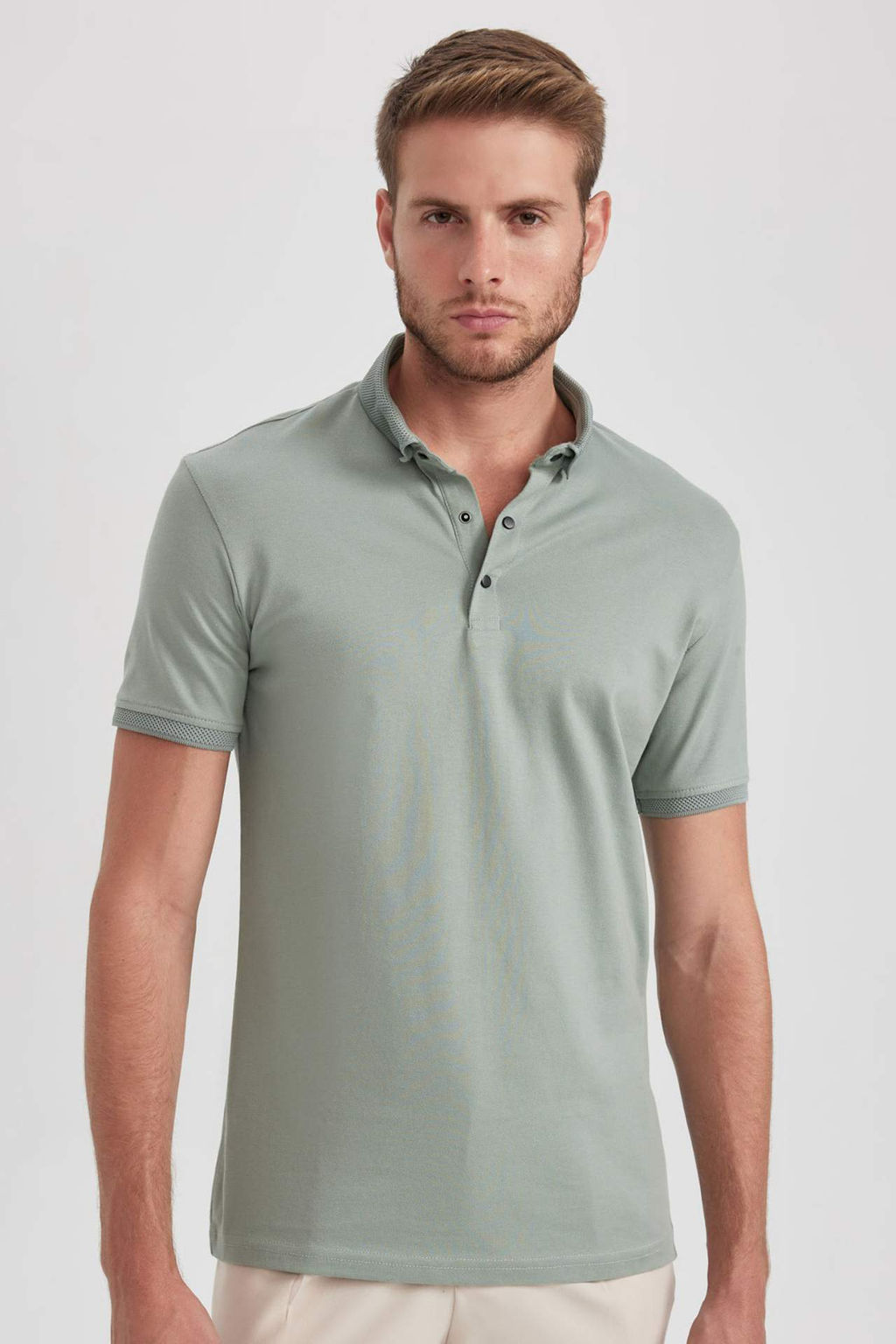 Slim Fit Dar Kesim K?sa Kollu Basic Duz Polo Tisort - Defacto фото 5