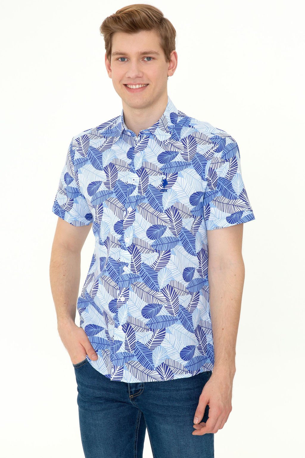 U. S. Polo Assn Мужская синяя рубашка с коротким рукавом - U.s. polo assn фото 15