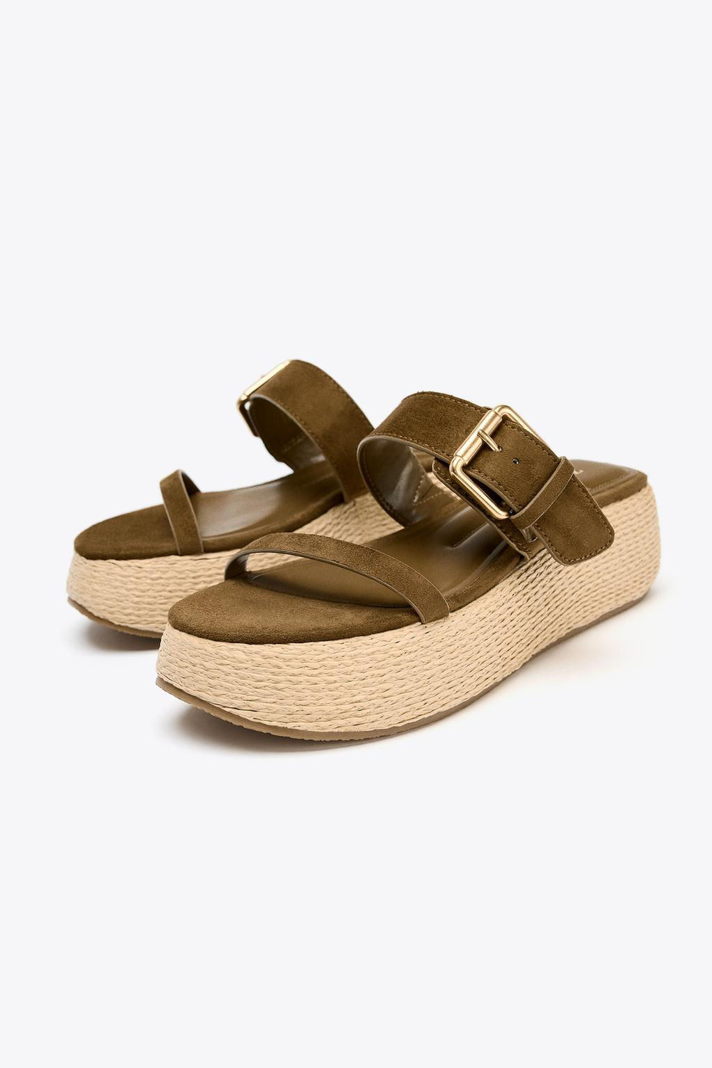 STRAPPY RAFFIA-EFFECT PLATFORM SANDALS - Zara фото 7