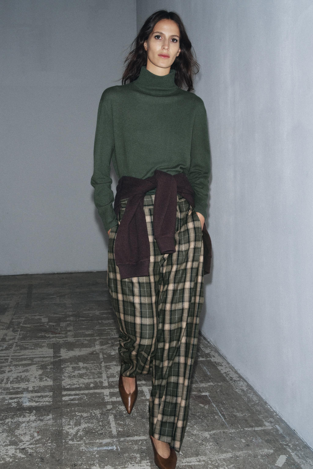 ZW COLLECTION CHECK TROUSERS WITH WOOL