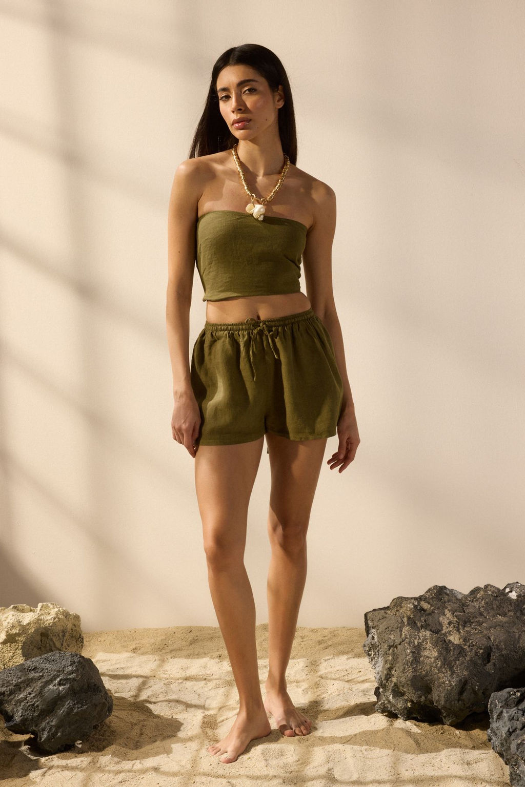 TRENDYOLMILLA Siyah Dokuma %100 Keten Plaj Sort TBESS25SR00013  фото 4