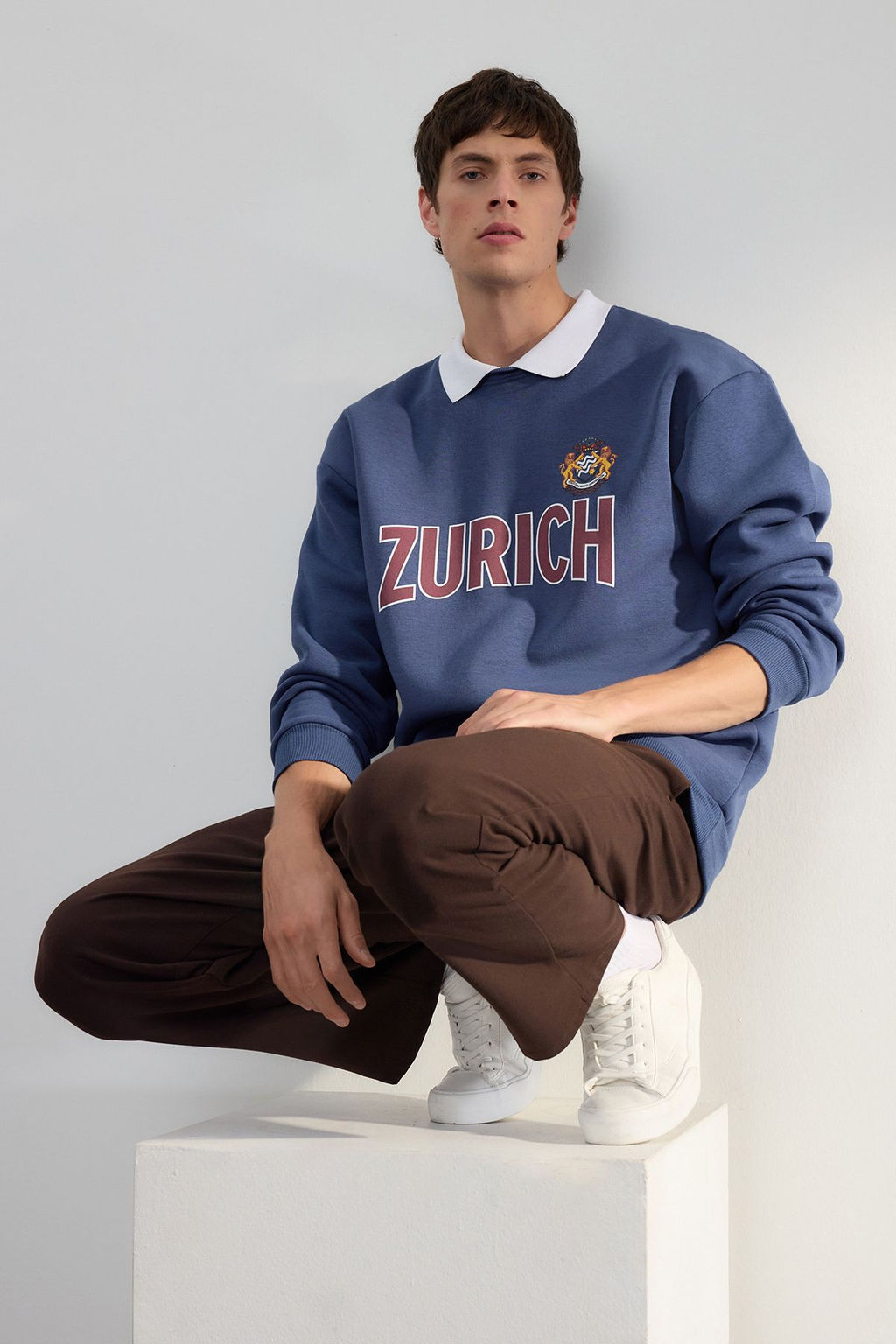 TRENDYOL MAN Premium Indigo Oversize/Genis Kesim Gomlek Ici Polarl? Sweatshirt TMNAW24SW00187