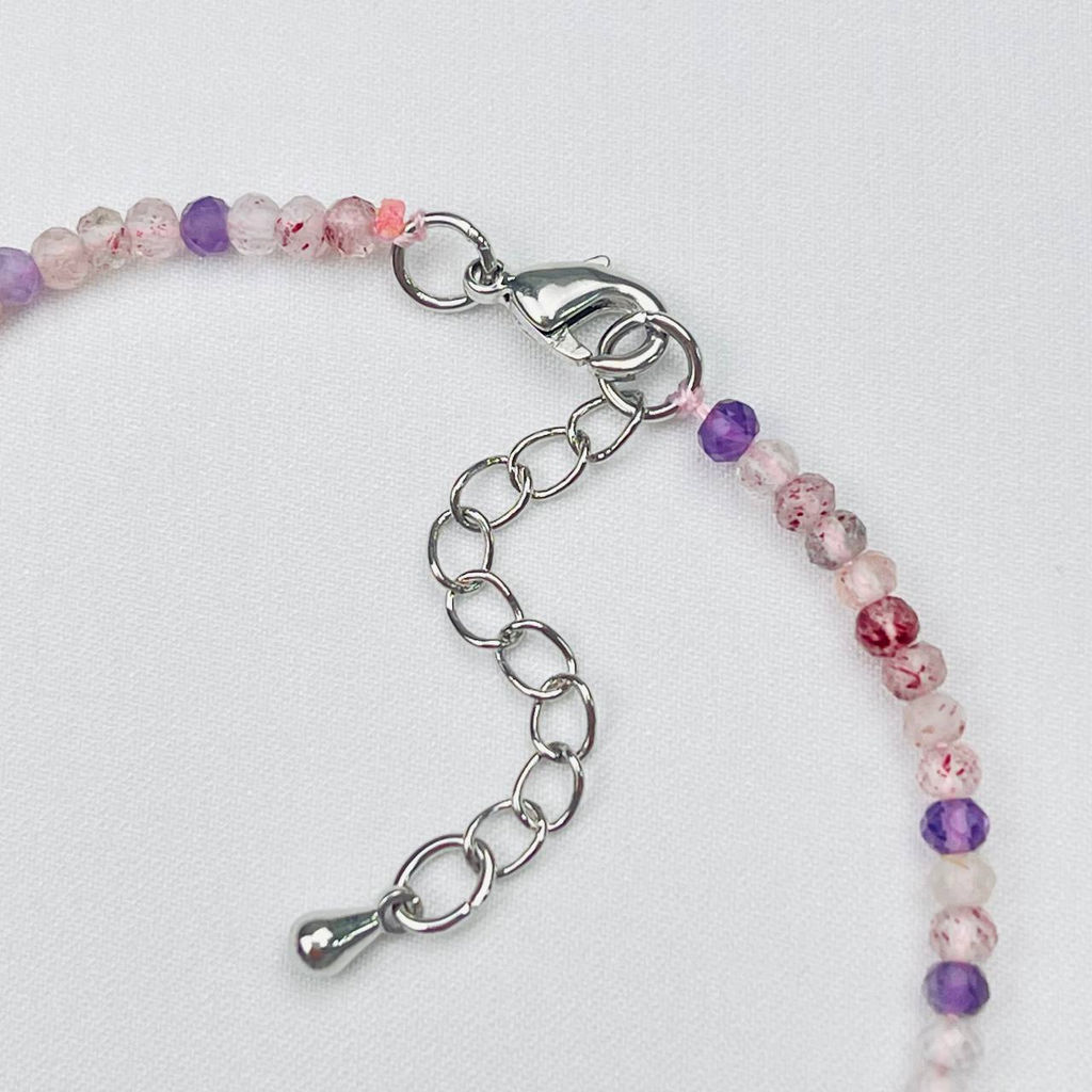 Браслет из Рутилового кварца, Аметиста и Клубничного кварца 17,5 см +