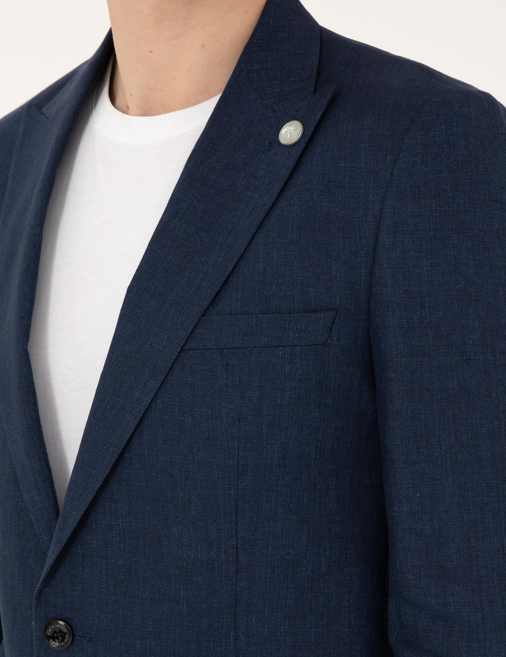 Lacivert Ex. Slim Fit %100 Keten Tak_m Elbise