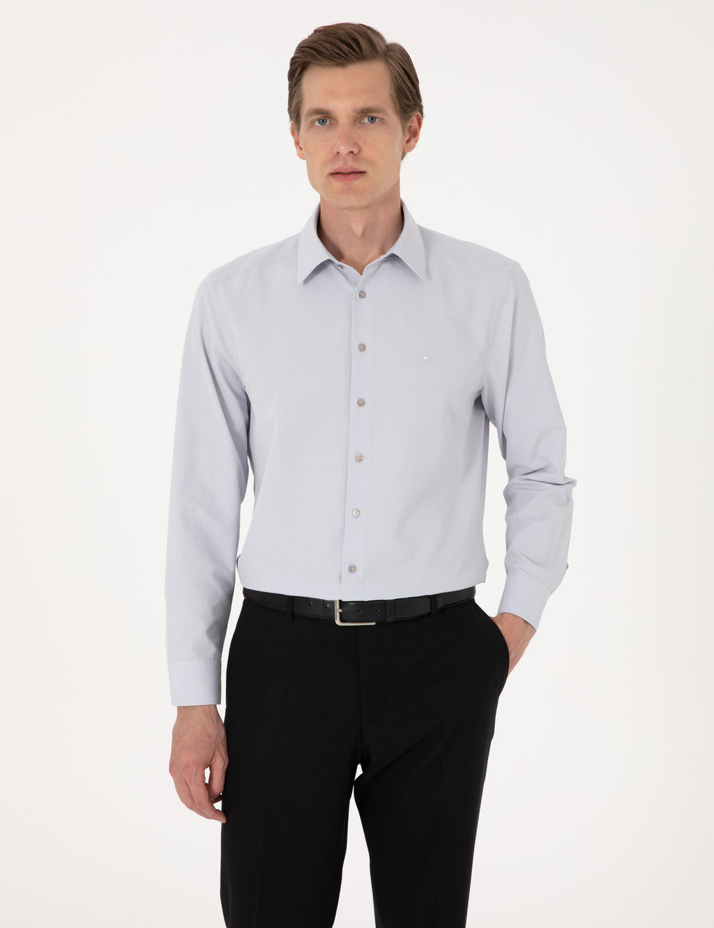 A__k Gri Regular Fit Uzun Kollu Basic G_mlek