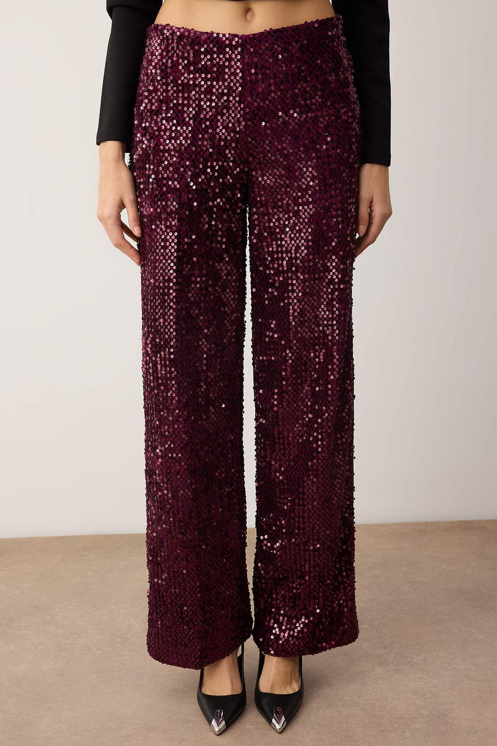 Siyah Wide Leg/Genis Paca Orme Payet S?k/Gece Pantolon TPRAW26PL00005 - Trendyolmilla фото 7