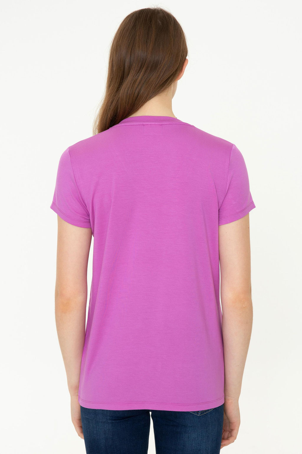 Женская фиолетовая футболка с V-образным вырезом Basic - U.s. polo assn фото 17