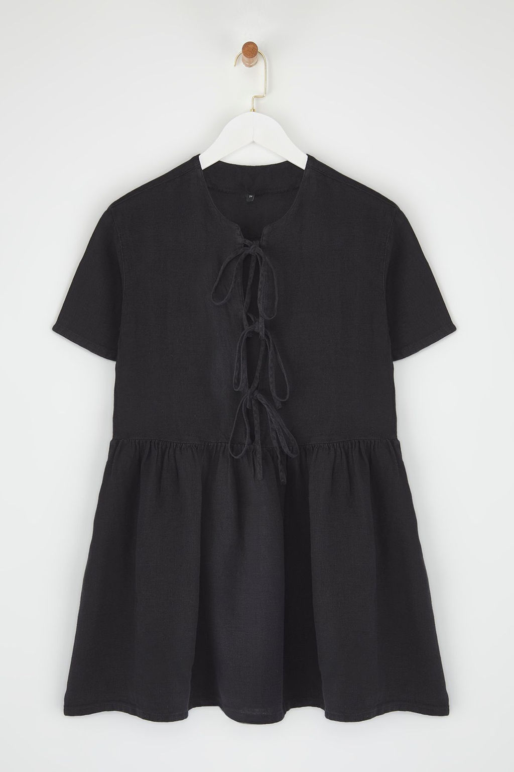 Trendyolmilla Siyah %100 Keten Baglama Detayl? Mini Elbise TWOSS25EL00605 фото 5